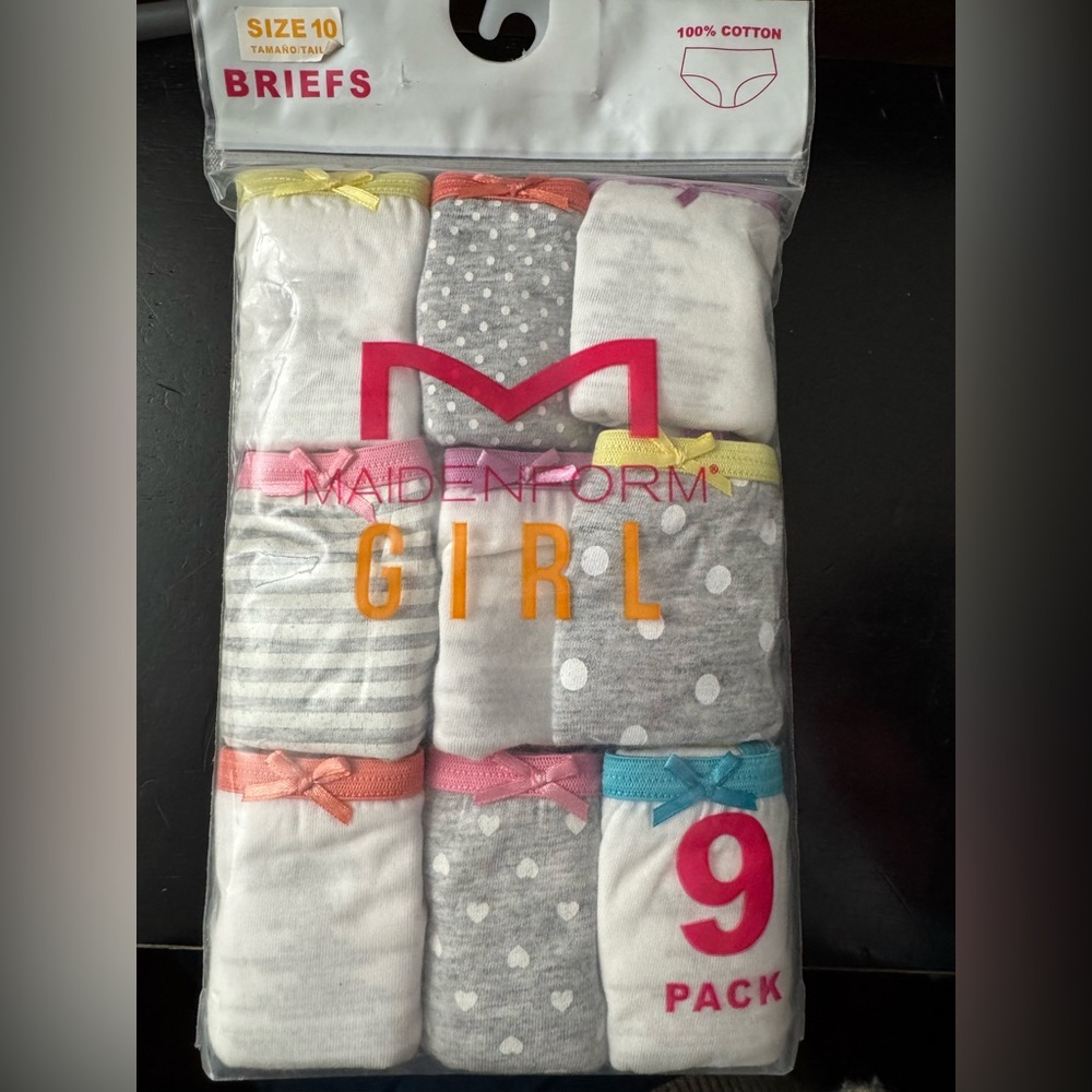NWT‎ BUNDLE of 2 Maidenform Girls Briefs Packs (2 x 9 piece packs) 100% Cotton